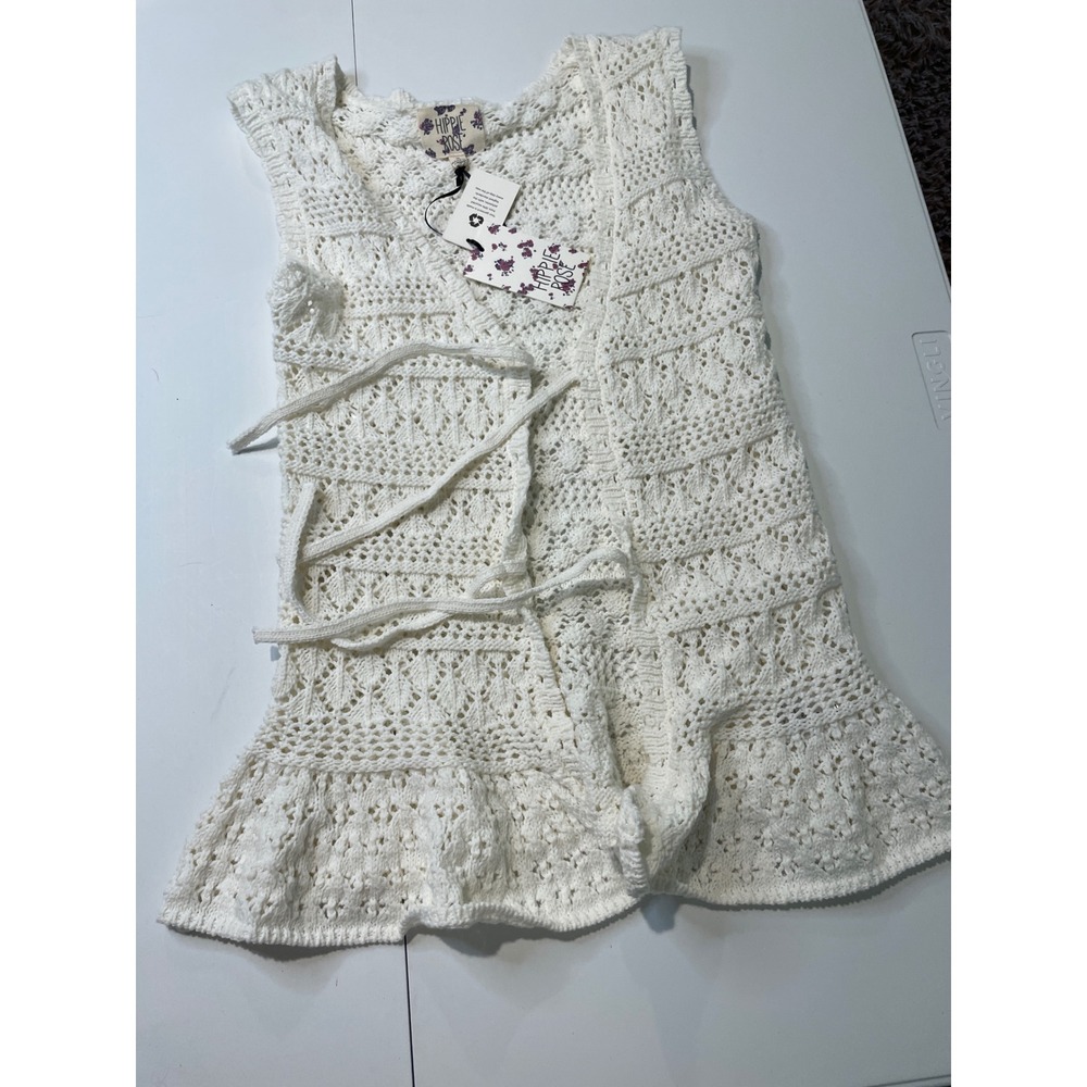Hippie Rose Women Blizzard White Crochet Knit Tie Front Peplum Vest 6S46156 S